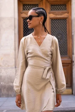 My Jewellery Robe Portefeuille Métallisée Effet Satin Beige Outlet