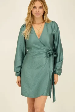 My Jewellery Robe Portefeuille Métallisée e Effet Satin Vert Clearance
