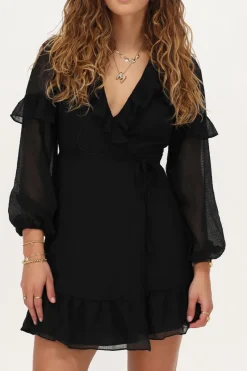 My Jewellery Robe Portefeuille Noire à Volants Outlet
