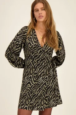 My Jewellery Robe Portefeuille Noire Imprimé Zébré Sale