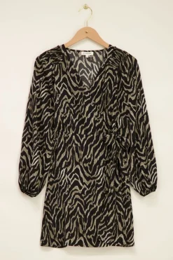 My Jewellery Robe Portefeuille Noire Imprimé Zébré Sale