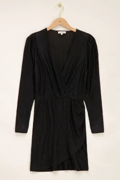 My Jewellery Robe Portefeuille e Métallique à Manches Bouffantes Noir Outlet