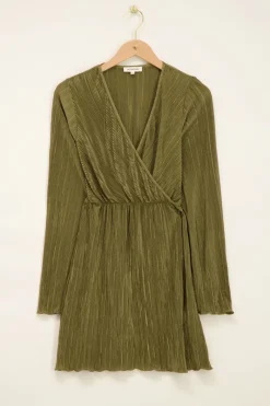My Jewellery Robe Portefeuille Plissée Verte Fashion