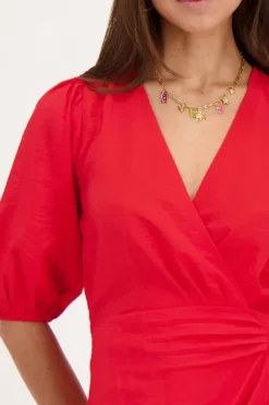 My Jewellery Robe Portefeuille Rouge à Manches Courtes Bouffantes Online