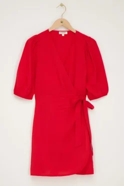 My Jewellery Robe Portefeuille Rouge à Manches Courtes Bouffantes Online