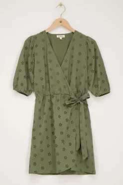 My Jewellery Robe Portefeuille e Avec Broderie Florale Vert Sale