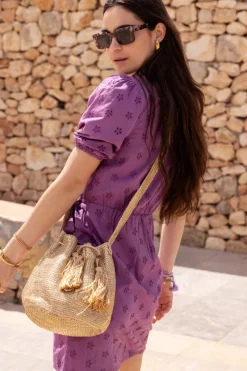 My Jewellery Robe Portefeuille te Avec Broderie Florale Violet Fashion