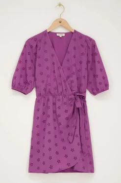 My Jewellery Robe Portefeuille te Avec Broderie Florale Violet Fashion