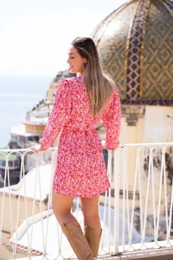 My Jewellery Robe Rose à Motif Floral Et Manches Ballon Discount
