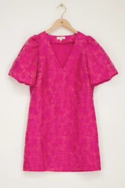 My Jewellery Robe Rose Avec Jacquard Et Manches Bouffantes New