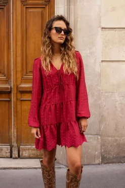 My Jewellery Robe Rouge à Manches Longues Avec Surpiqûres Sur Le Devant Outlet