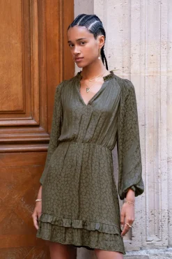 My Jewellery Robe Verte En Jacquard à Manches Longues New