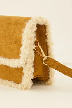My Jewellery Sac à Bandoulière Couleur Cognac En Tissu Peluche Discount