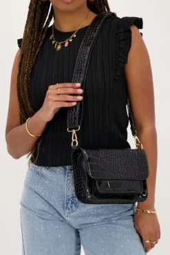 My Jewellery Sac à Bandoulière Avec Imprimé Croco Noir Discount