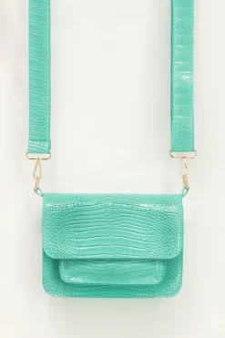 My Jewellery Sac à Bandoulière Avec Imprimé Croco Turquoise Discount