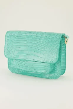 My Jewellery Sac à Bandoulière Avec Imprimé Croco Turquoise Discount