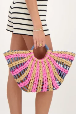 My Jewellery Sac à Main Tressé Beige Et Rose Rose/Bleu/Beige Fashion