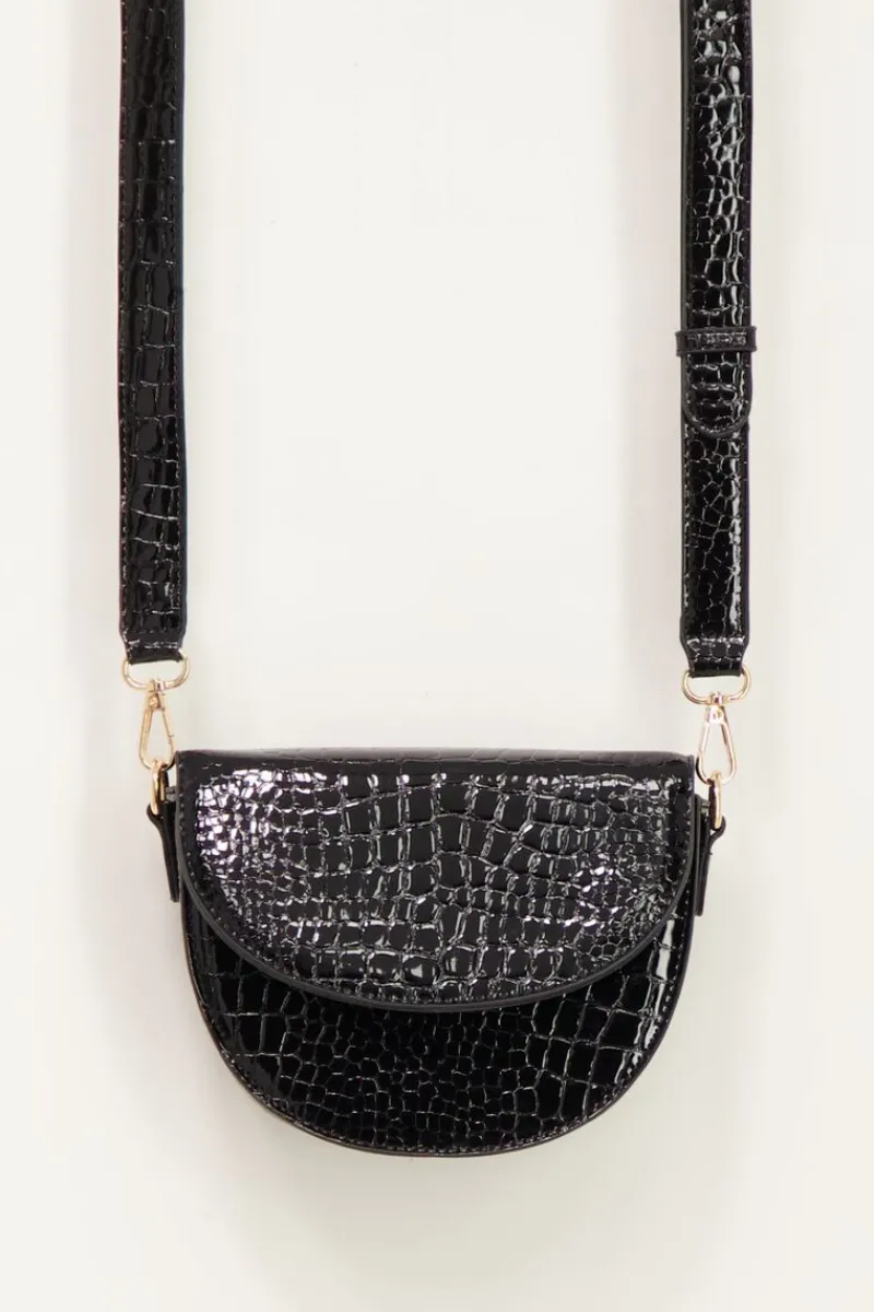 My Jewellery Sac Bandoulière Demi-lune Noir Effet Croco Clearance