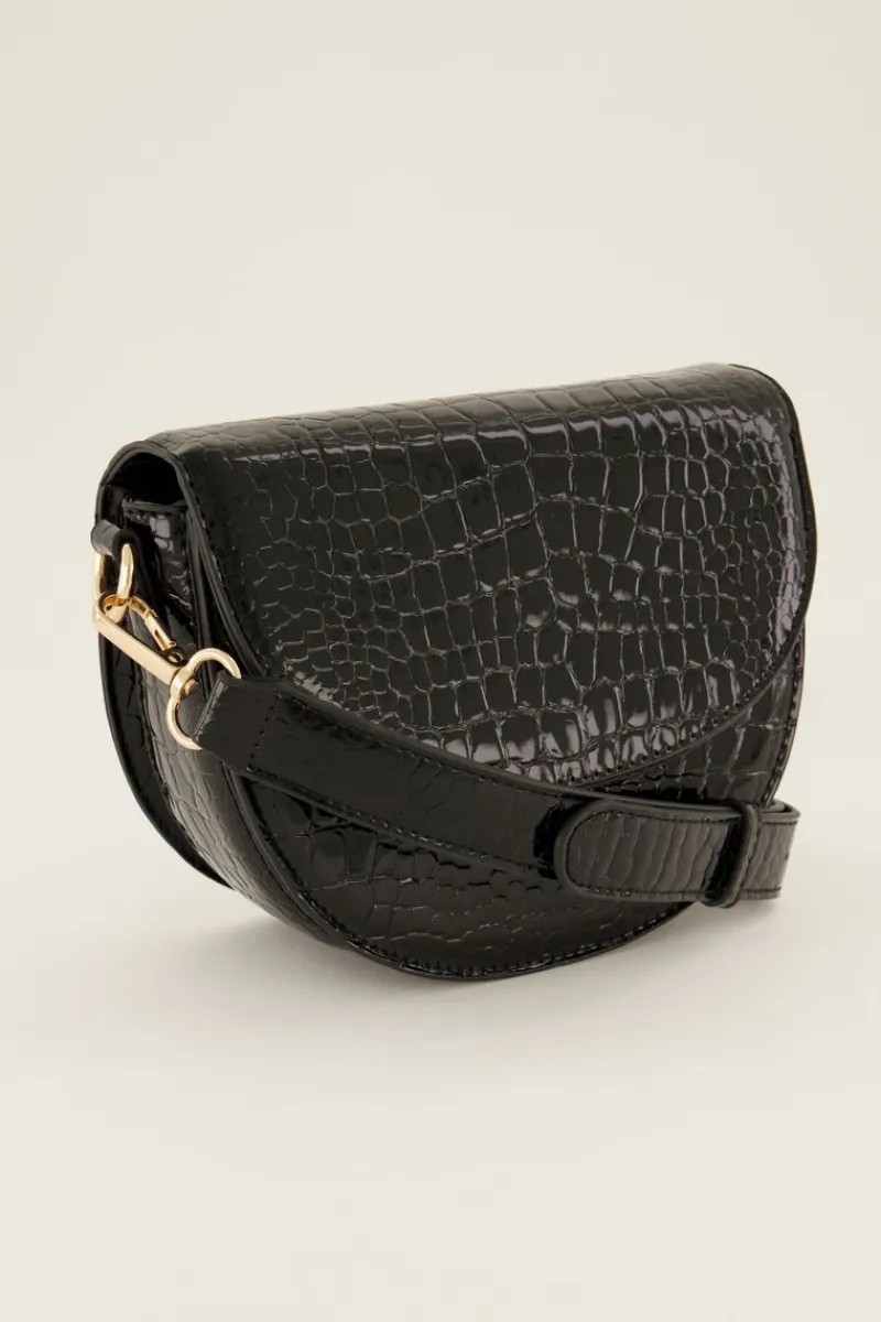 My Jewellery Sac Bandoulière Demi-lune Noir Effet Croco Clearance