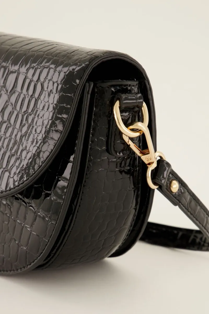 My Jewellery Sac Bandoulière Demi-lune Noir Effet Croco Clearance