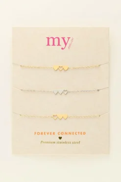 My Jewellery Set De 3 Bracelets à 3 Coeurs - 2 Dorés & 1 Argenté Discount