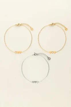 My Jewellery Set De 3 Bracelets à 3 Coeurs - 2 Dorés & 1 Argenté Discount