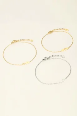 My Jewellery Set De 3 Bracelets à 3 Coeurs - 2 Dorés & 1 Argenté Discount