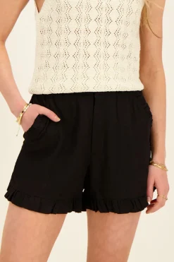 My Jewellery Short Noir En Lin Avec Volants New