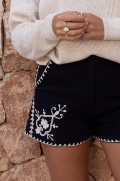 My Jewellery Short Noir En Mousseline Avec Broderie Fashion