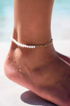 My Jewellery Sunchasers Bracelet De Cheville Chaînes Et Perles Blanches Best