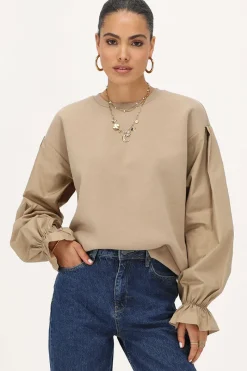 My Jewellery Sweat Beige Avec Manches En Crêpe Hot