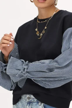 My Jewellery Sweat Bleu Foncé Avec Manches Rayées Best