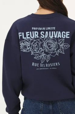 My Jewellery Sweat Bleu Foncé "Fleur Sauvage" Bleu foncé/Bleu Discount