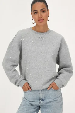 My Jewellery Sweat Gris Oversize Avec Perles Discount