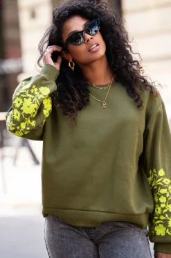 My Jewellery Sweat Vert à Manches Brodées Discount