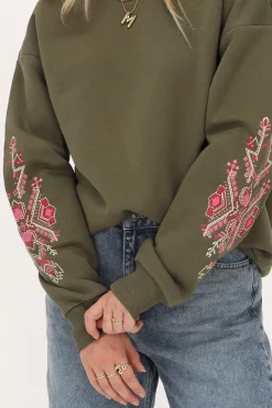 My Jewellery Sweat Vert Foncé Avec Broderie Rose Sale