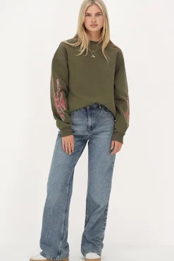 My Jewellery Sweat Vert Foncé Avec Broderie Rose Sale