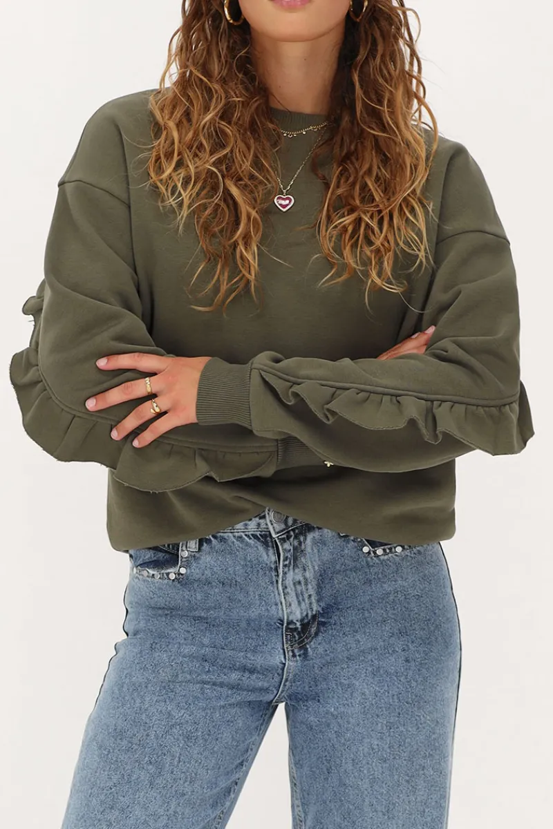 My Jewellery Sweat Avec Volant Et écusson Vert foncé Online