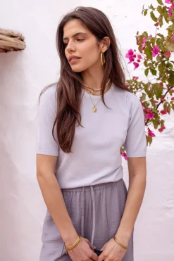 My Jewellery Top à Manches Courtes En Lurex Argenté Discount