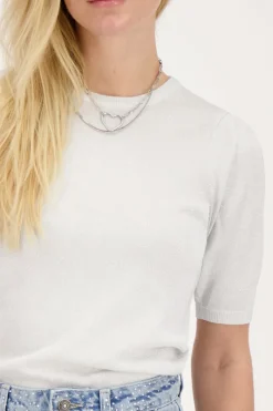 My Jewellery Top à Manches Courtes En Lurex Argenté Discount