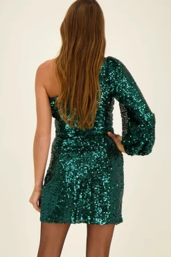 My Jewellery Top Asymétrique à Manche Longue Vert Avec Sequins Clearance