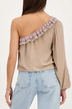My Jewellery Top Asymétrique à Manche Longue Avec Broderie Multicolore Beige Sale
