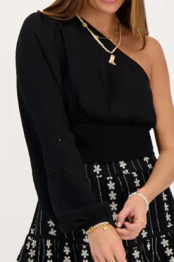 My Jewellery Top Asymétrique à Manche Longue Avec Rubans Noir Discount