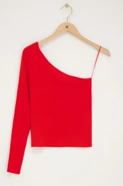 My Jewellery Top Asymétrique à Manche Longue Rouge Discount