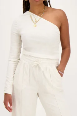 My Jewellery Top Asymétrique à Manche Longue Beige En Lin Online