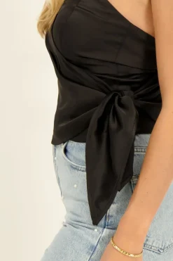 My Jewellery Top Asymétrique Corset Satiné Noir New