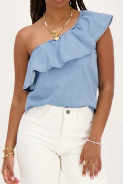 My Jewellery Top Asymétrique En Denim Avec Volants Discount
