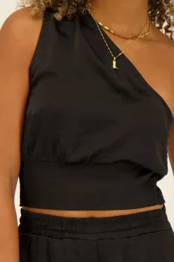 My Jewellery Top Asymétrique Satiné Noir Discount