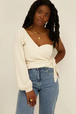 My Jewellery Top Beige Asymétrique Effet Lin Fashion
