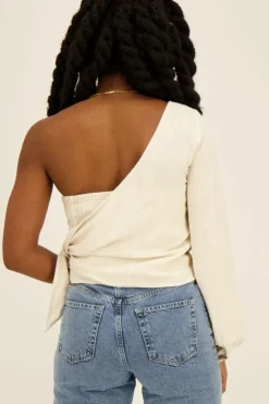 My Jewellery Top Beige Asymétrique Effet Lin Fashion
